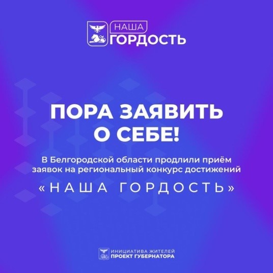 Приём заявок на региональный конкурс достижений «Наша гордость» в Белгородской области продлили до 23 ноября.