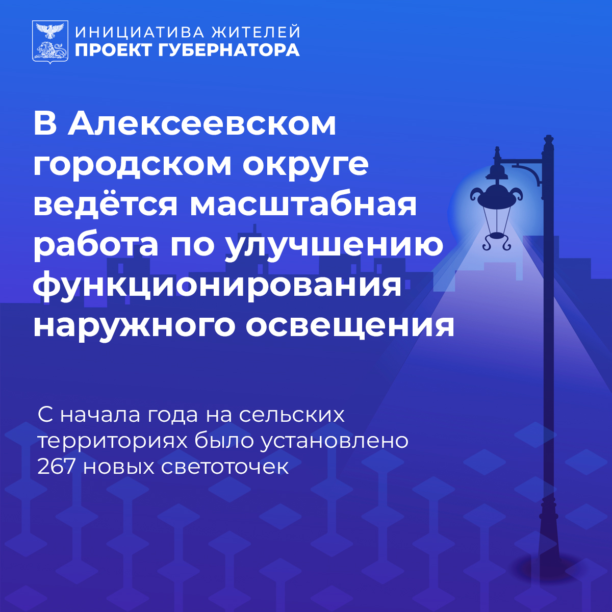С начала текущего года на сельских территориях Алексеевского городского округа установлено 267 новых светоточек.