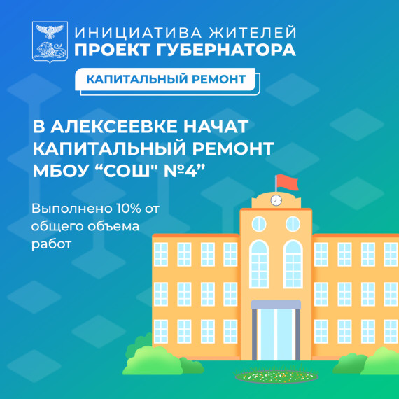 В Алексеевском городском округе проходит капитальный ремонт МБОУ «СОШ № 4». В Алексеевском городском округе проходит капитальный ремонт МБОУ «СОШ № 4».