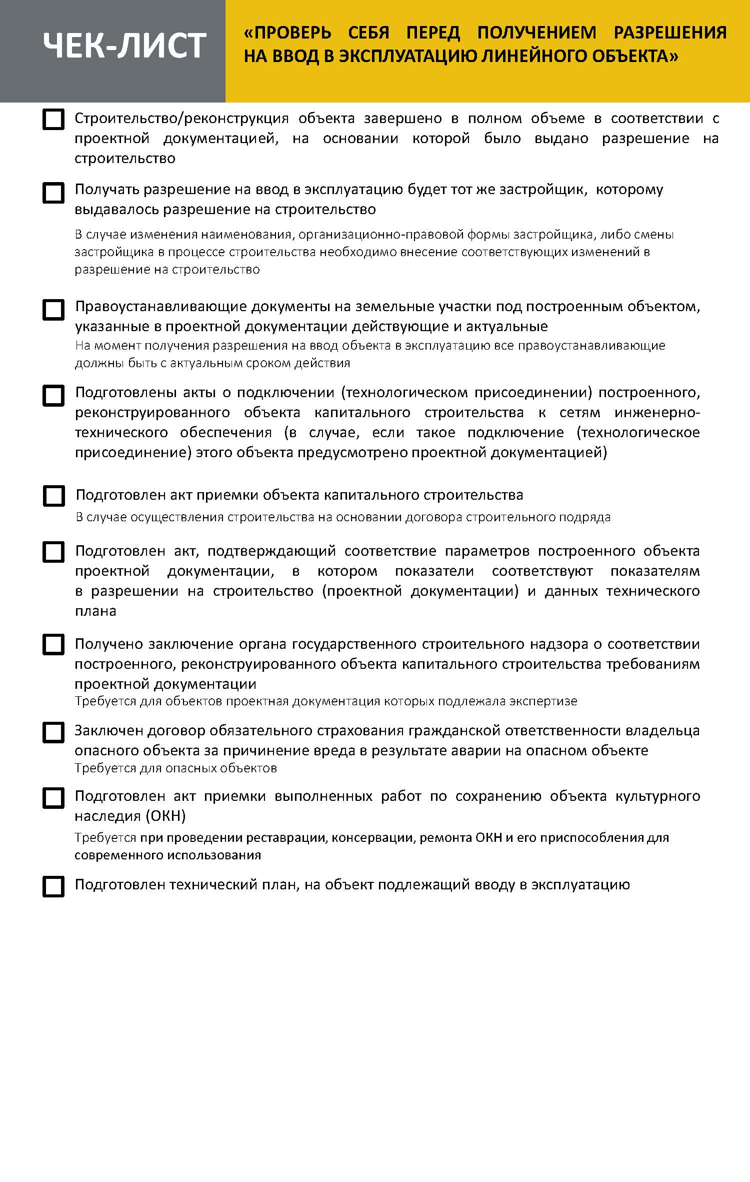 Чек-лист «Проверь себя перед получением разрешения на ввод в эксплуатацию  линейного объекта» | 03.10.2023 | Алексеевка - БезФормата